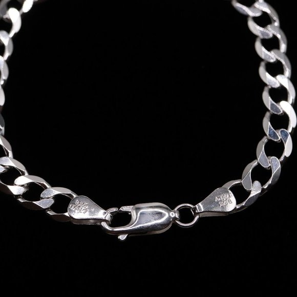 925 Sterling Silver Genuine Solid Curb Cuban Link Chain Italian Bracelet 6mm 7in - Picture 6 of 6